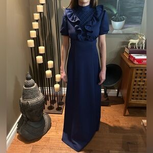 🦩Vintage Zazie Navy Short Sleeved Long Dress with ruffle detail